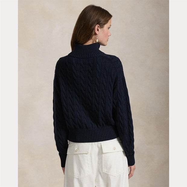 Marineblå Cable Knit Quarter Zip Sweater