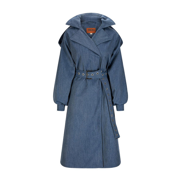 Denim blue Duskregn Maxi Trench Coat