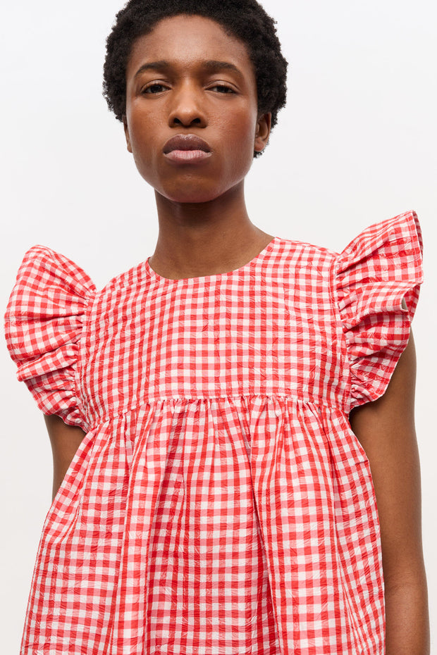 Crinkled Taffeta Frill Mini Dress