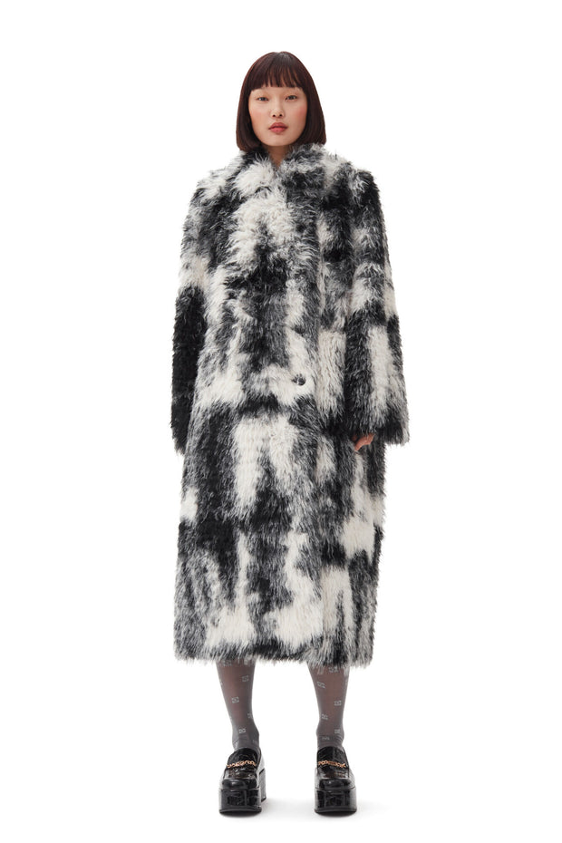 Sort/hvit  Faux Fur Coat - Stilshoppen