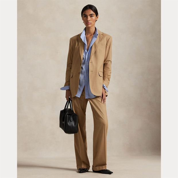 Camel Stretch Wool Two-Button Blazer