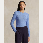 Lyseblå Cable Knit Cotton V-Neck Sweater - Stilshoppen