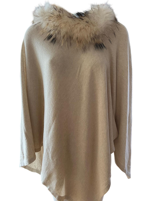 Light Beige Poncho Ull/Viskose Natur Raccon