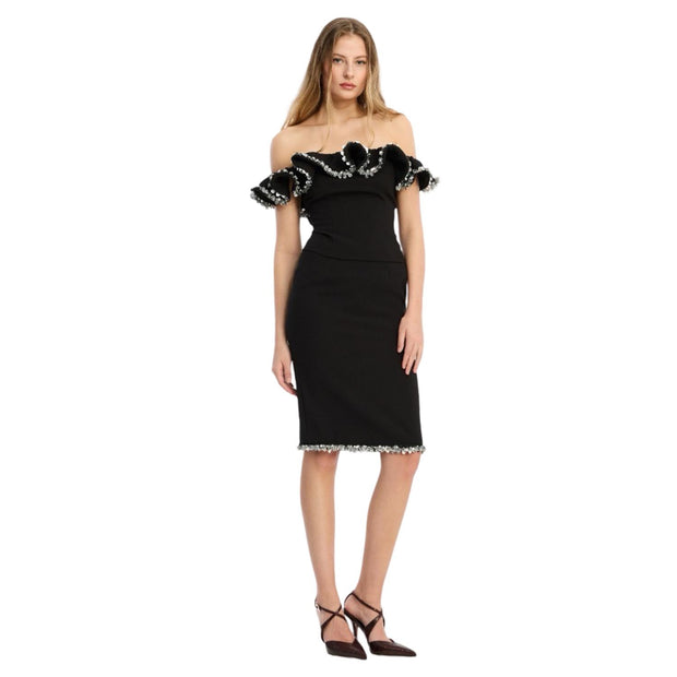 Sort Crepe Ruffle Top - Stilshoppen