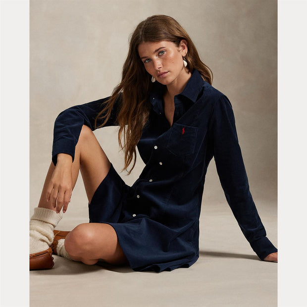 Navy Corduroy A-line Dress