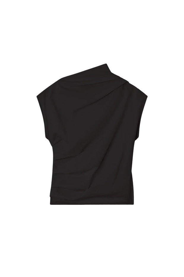 Sort Stretch Cotton Ruched Top - Stilshoppen