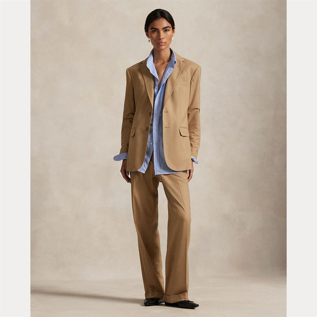Camel Stretch Wool Two-Button Blazer