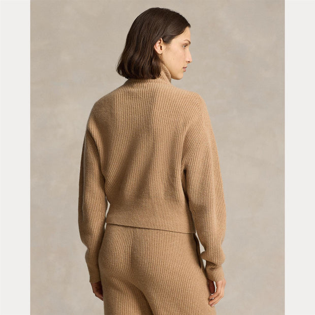 Camel melange Half Zip Sweater - Stilshoppen