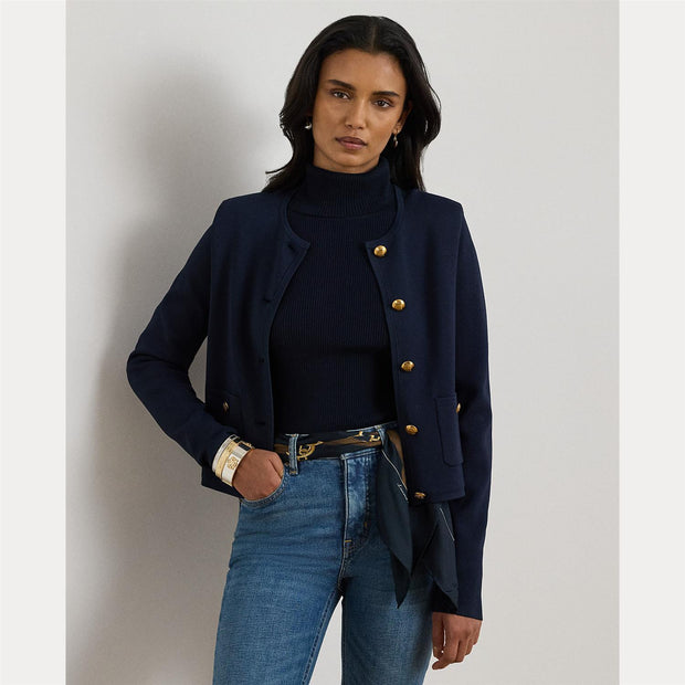 Navy Cropped Crewneck Jacket