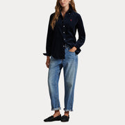 Navy Slim Fit Corduroy Shirt - Stilshoppen