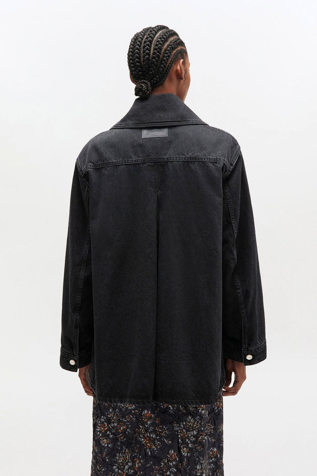 Sort Denim Rigid Midi Jacket