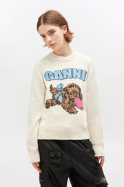 Offwhite Graphic Wool Mix Fluffy Puppy Love Crewneck - Stilshoppen