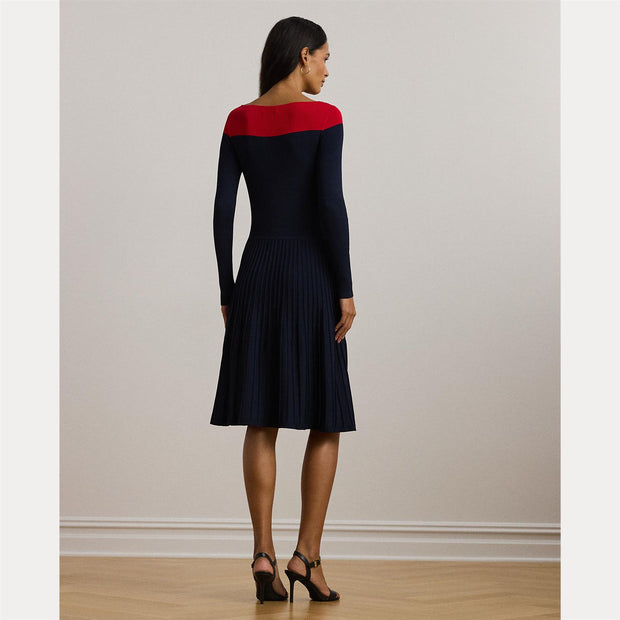 Navy Two-Tone Pointelle Knit Dress - Stilshoppen