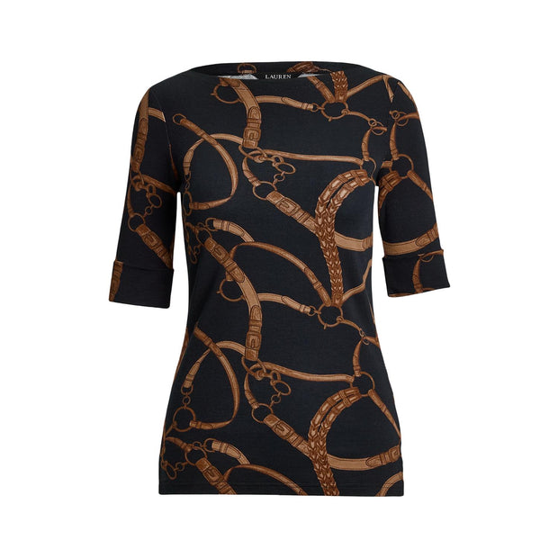 Sort/Tan Judy Boatneck Top - Stilshoppen
