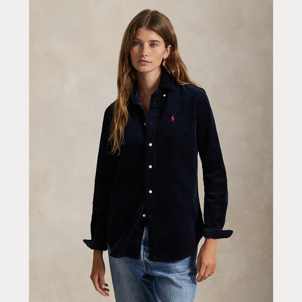 Navy Slim Fit Corduroy Shirt - Stilshoppen