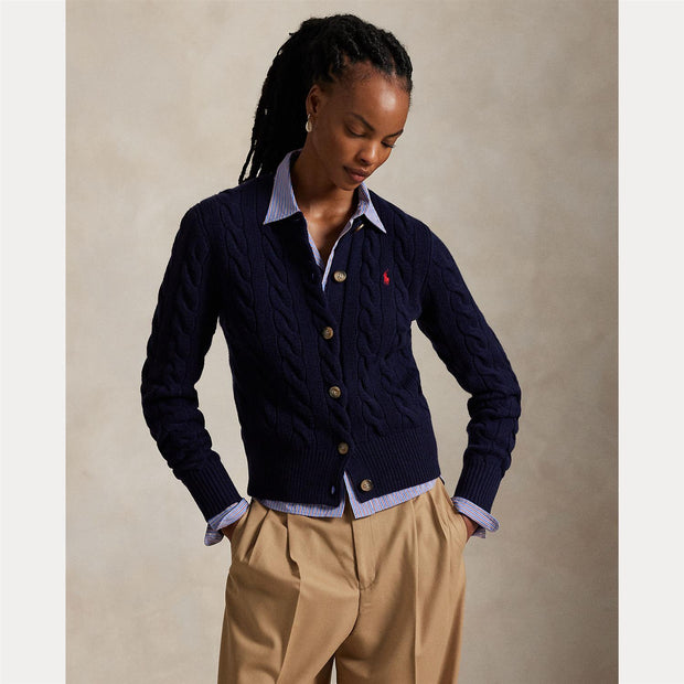 Navy Cabel Knit Cardigan - Stilshoppen