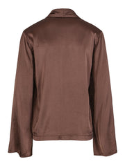 Dark Brown Tie satin stretch blouse - Stilshoppen