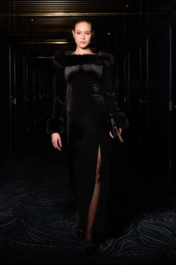 Sort Long Velvet Dress - Stilshoppen