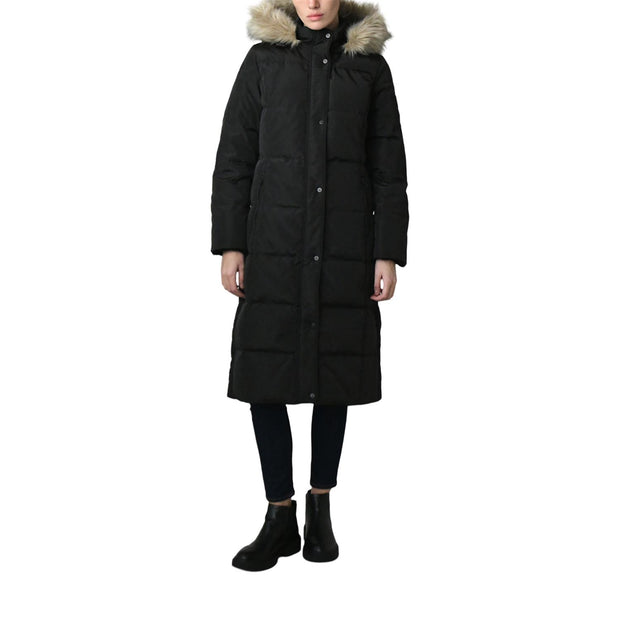 Sort Hooded Down Coat Fake Fur - Stilshoppen