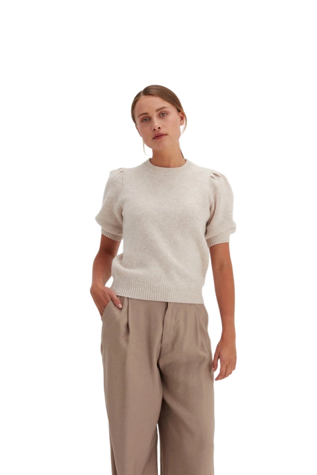 Lys Beige Bruched Puff Sleeve sweater - Stilshoppen