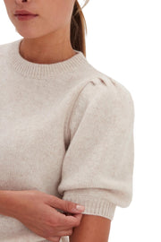 Lys Beige Bruched Puff Sleeve sweater - Stilshoppen