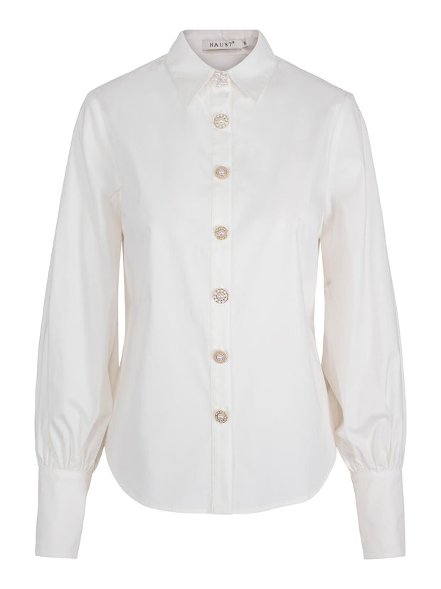 Hvit Button Stretch Blouse - Stilshoppen