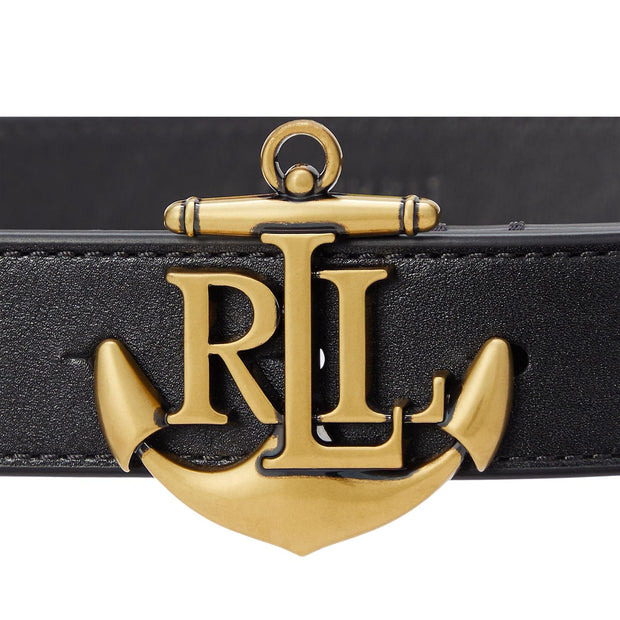 Sort Anchor Logo Leather Belt - Stilshoppen