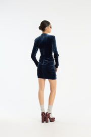Blå Silk Velvet LS Mini Dress - Stilshoppen