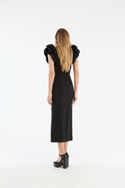 Sort Crepe Puffy Midi Dress - Stilshoppen