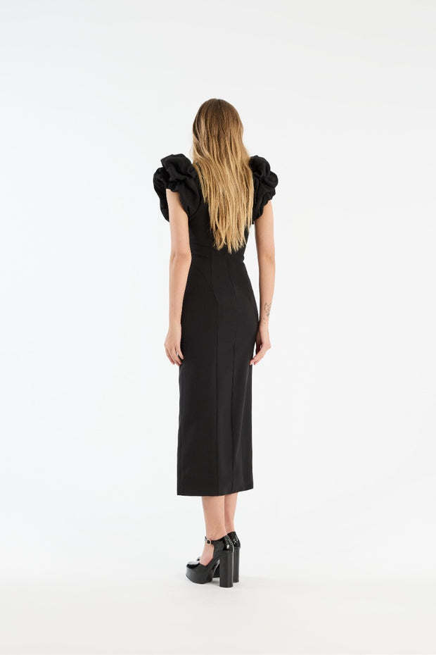 Sort Crepe Puffy Midi Dress - Stilshoppen