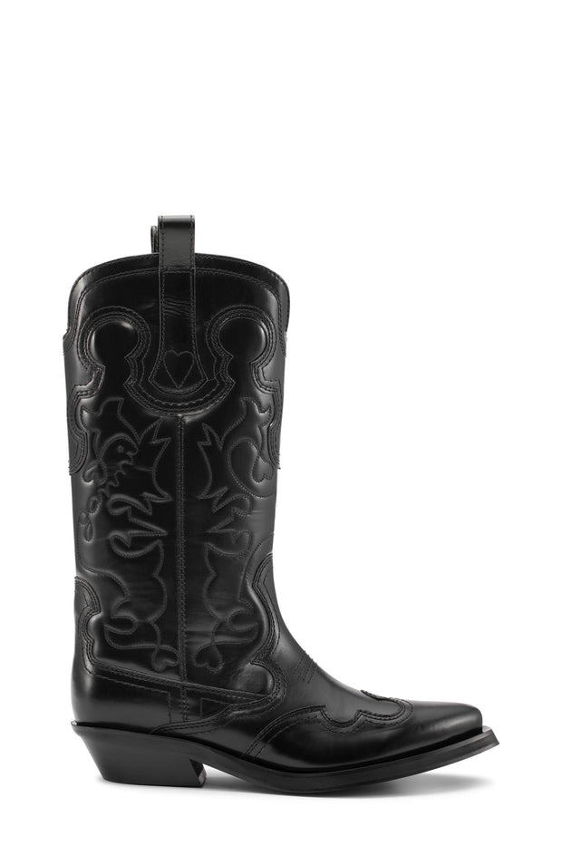 Sort Mid Shft Embroidered Western Boot - Stilshoppen