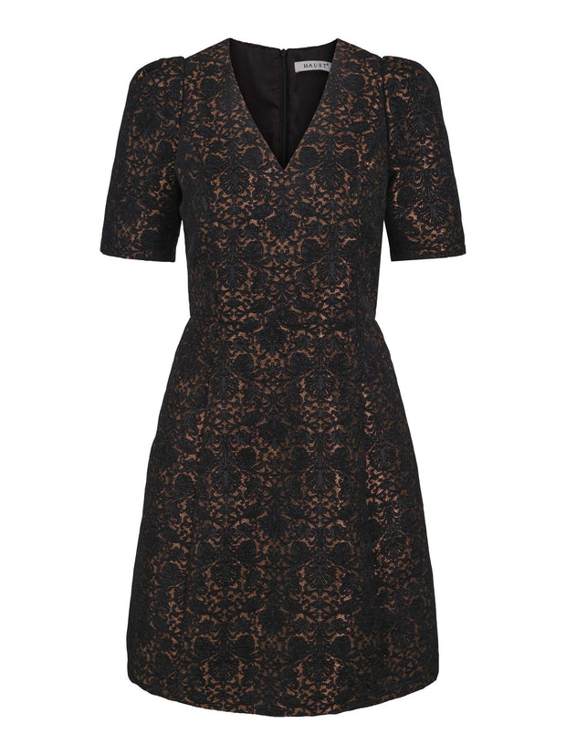Gull/sort  Jacquard Velvet Dress - Stilshoppen