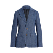 Blå Herringbone Linen Blend Blazer - Stilshoppen