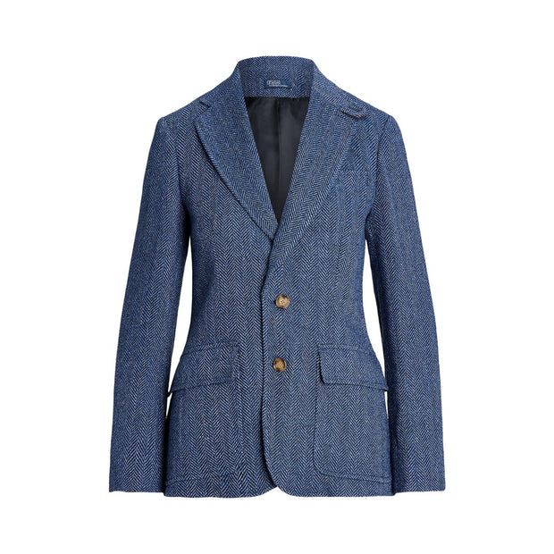 Blå Herringbone Linen Blend Blazer - Stilshoppen