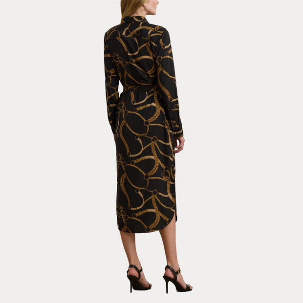 Sort/Tan Belting-Print Dress - Stilshoppen