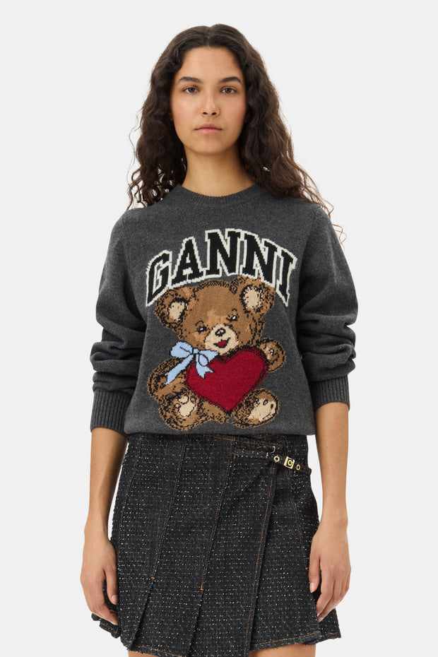 Grå Graphic Wool Mix Bear Crewneck - Stilshoppen