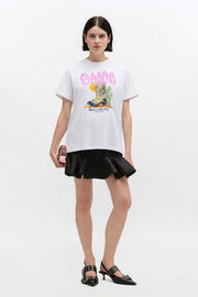 Hvit Basic Cotton Jersey Boots Print T-shirt - Stilshoppen