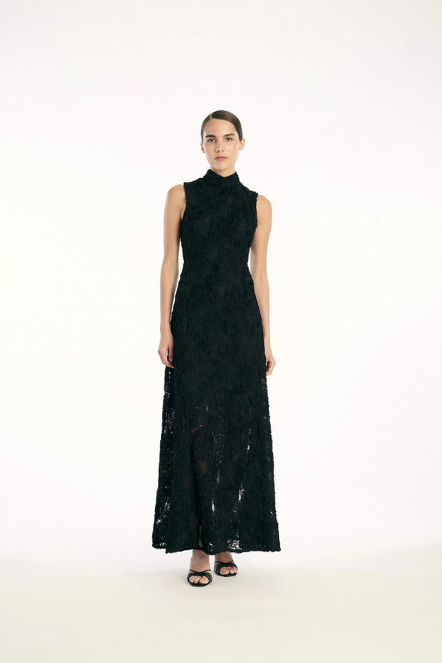 Sort Flower Mesh Maxi Dress - Stilshoppen