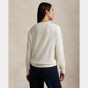 Creme Cotton V-neck Sweater