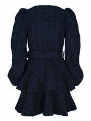 Midnight Blue Tweed Wavy Dress