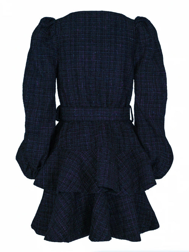 Midnight Blue Tweed Wavy Dress