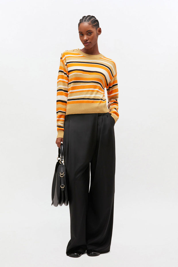 Orange Distressed Stripe Cashmere Sweater - Stilshoppen