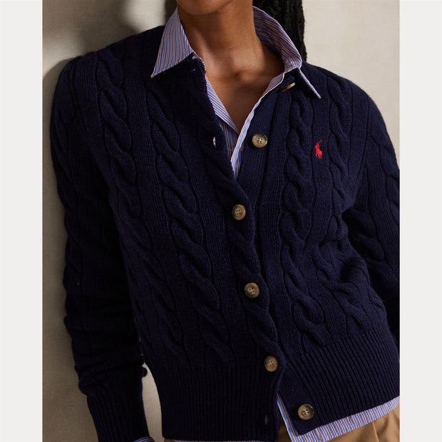 Navy Cabel Knit Cardigan - Stilshoppen