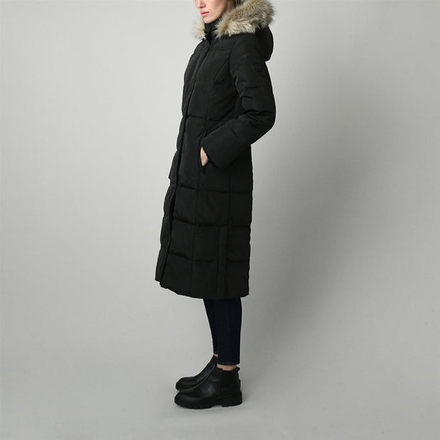 Sort Hooded Down Coat Fake Fur - Stilshoppen