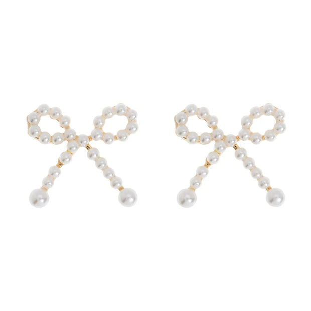 Juliette Cute Pearl Bow Stud Earrings