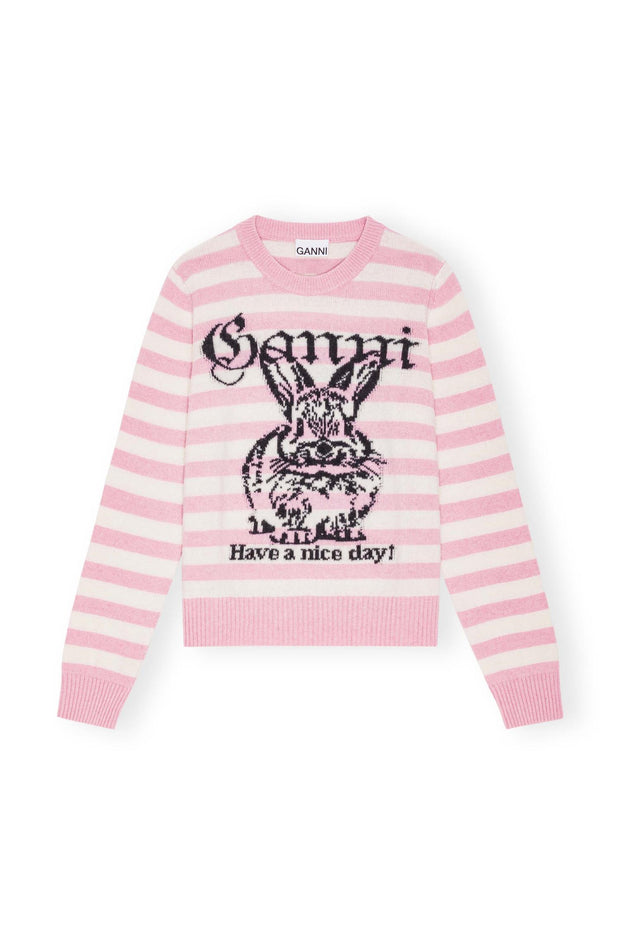 Striped Graphic Wool Mix Bunny Crewneck - Stilshoppen