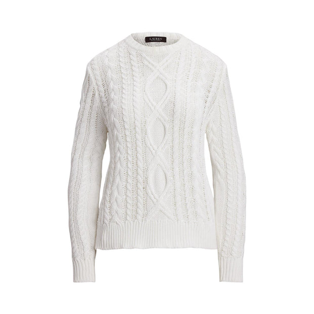 Hvit Aran Knit Crewneck - Stilshoppen