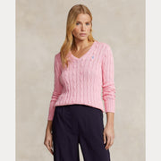 Rosa Cable Knit Cotton V-Neck Sweater - Stilshoppen