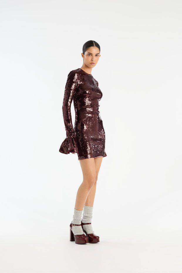 Burgunder Sequins LS Mini Dress - Stilshoppen