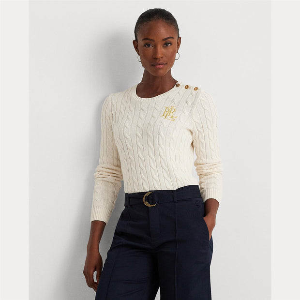 Cream Button Cable Knit Sweater - Stilshoppen